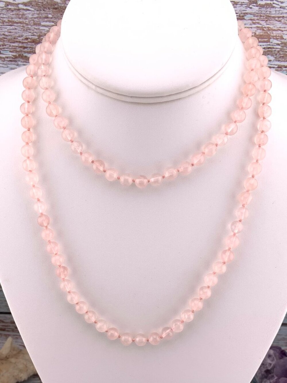 Rose Quartz Hand Knotted 32" 6mm Beads  long Necklace J1447